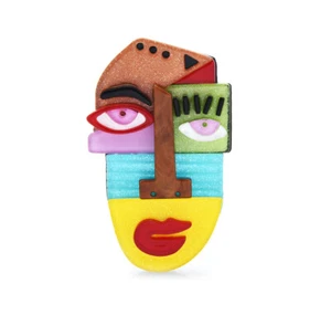 Human Face Crystal Rhinestones Brooch Jewelry - Picture 1 of 4