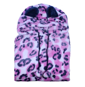 Ladies Animal Print Slenderella Loungewear PJs Womens Soft Fleece Hooded Pyjamas - Picture 1 of 11
