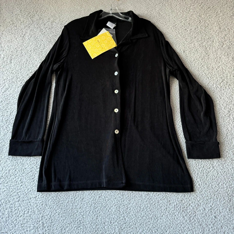 NEW Citiknits Jacket Womens Large Black Full Button Stretch Longer Length - Image 1 of 4