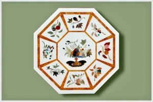 Mesa de sofá de mármol arte piedra con incrustaciones semipreciosas - Decoración de sala de estar de lujo - Imagen 1 de 8