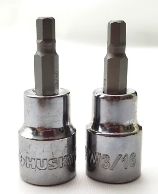 Lot of 2 Husky 3/16" Hex Bit Sockets 3/8" Drive SAE HW3/16 - Image 1 of 4