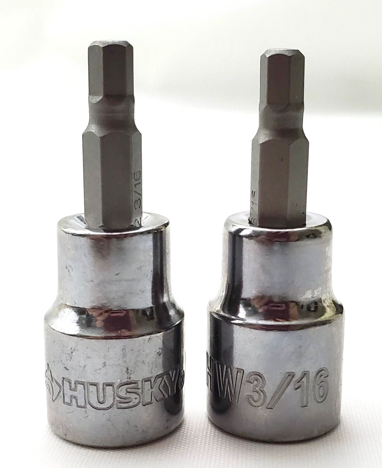 Lot of 2 Husky 3/16" Hex Bit Sockets 3/8" Drive SAE HW3/16 - Image 1 of 4