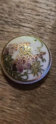 Antique Satsuma Ceramic Button Gold Overlay Purple Floral Wisteria Japan 3/4”  - Image 1 of 4