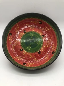 Colorful Handmade Painted Shallow Serving Bowl Ceramica el Avion Made in Spain - Picture 1 of 9