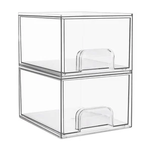 2 Pack Clear Stackable Storage Drawers 4.4'' Tall Acrylic Bathroom Makeup Org... - Picture 1 of 8