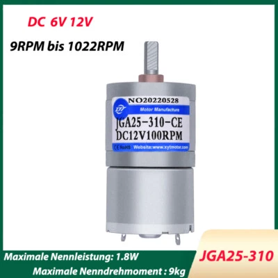 Mikro Getriebemotor DC 6V 12V Umkehrbar Metallgetriebe Motor 9-1022RPM JGA25-310 - Bild 1 von 4