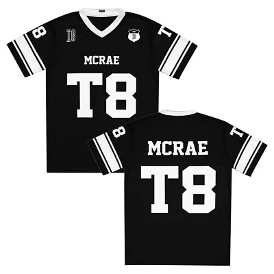 Camiseta de fútbol americano Mcrae T8 para jóvenes hombres mujeres Hip Hop ropa de calle moda piensa más tarde Foto 1 de 4