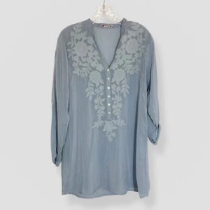 Johnny Was Gr. Small hellblau Blumen bestickt Tunika Bluse Freizeit Boho - Bild 1 von 9
