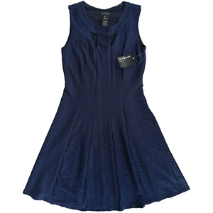 NEW Enfocus Studio Dress A-Line Cut-Out Detail Embossed Sleeveless Blue Sz 10 - Picture 1 of 6