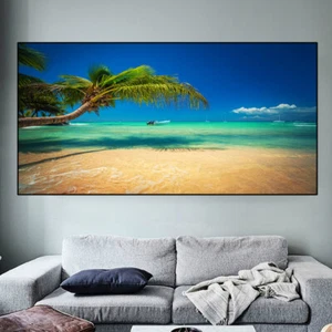 Landscape Tropical Sea Beach Palm Tree Canvas Painting Print Wall Art Wall Mural - Picture 1 of 2