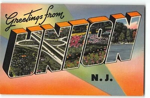 UNION, NEW JERSEY NJ  Large Letter Linen Postcard Tichnor, c1940 - Picture 1 of 2