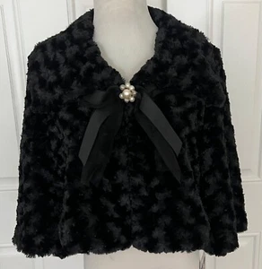 Jolt Faux Fur Crop Jacket women Sz M w/Bow Closter of Pearls & One Snap Closure - Picture 1 of 12