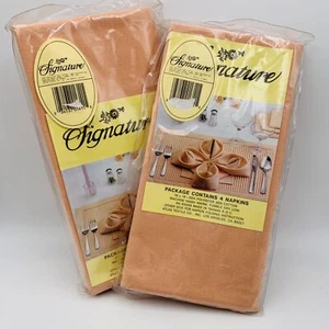 Signature Cloth Napkins Set of 8 Fabric Family Cottage Dinner Peach 18 X 18” NOS - Picture 1 of 6