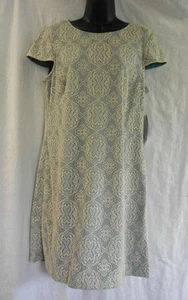 Scarlett Dress Size 12 NWT Beige Floral Crochet Lace Over Blue Polyester Cap Sle - Picture 1 of 12