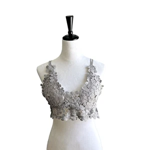 Cherish Grey Daisy Lace Crop Bralette Top Sz XL Stretch Adjustable Boho Sexy - Picture 1 of 7