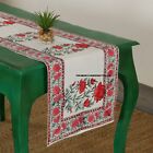 Flower Hand Block Printed Table Runner Cotton Linen 16 x 60 Inch Red and White