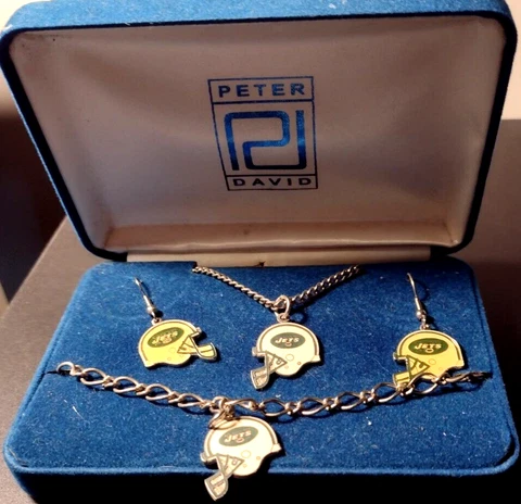 VINTAGE PETER DAVID New York Jets (Helmets) Jewelry Gift Set IN ORIGINAL CASE Cover