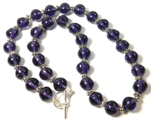 Vintage Transparent Amethyst Bead Silver Tone Toggle Clasp Artisan Necklace - Picture 1 of 4