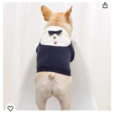  Suéter azul marino y blanco con pajarita para perro talla S Foto 1 de 4