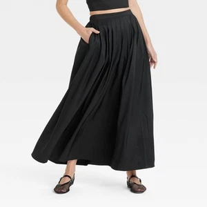Women's Pleated A-Line Maxi Skirt - A New Day Black XL - Picture 1 of 3