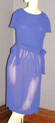 Vintage 80's dark purple SHEER sheath dress PANEL SIDE TIE bodice S M boho - Image 1 of 4