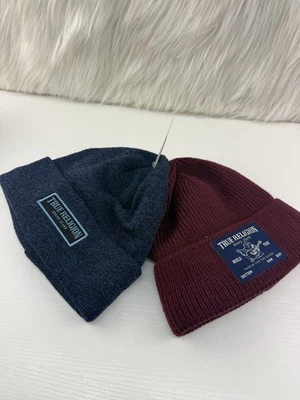 True Religion шляпа Beanie крышка красный и синий 2 упаковки Будда гитара логотип зима осень - Изображение 1 из 4