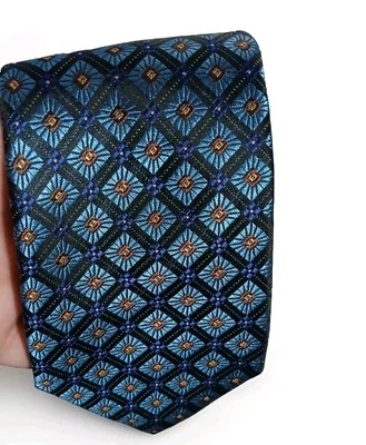 Corbata Ted Baker London Mezcla Seda Turquesa Azul Real y Negra Geométrica Foto 1 de 4