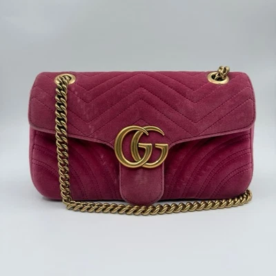 Authentic GUCCI GG Small Marmont Velvet Purple Flap Shoulder Bag Women 091504 - Image 1 of 4