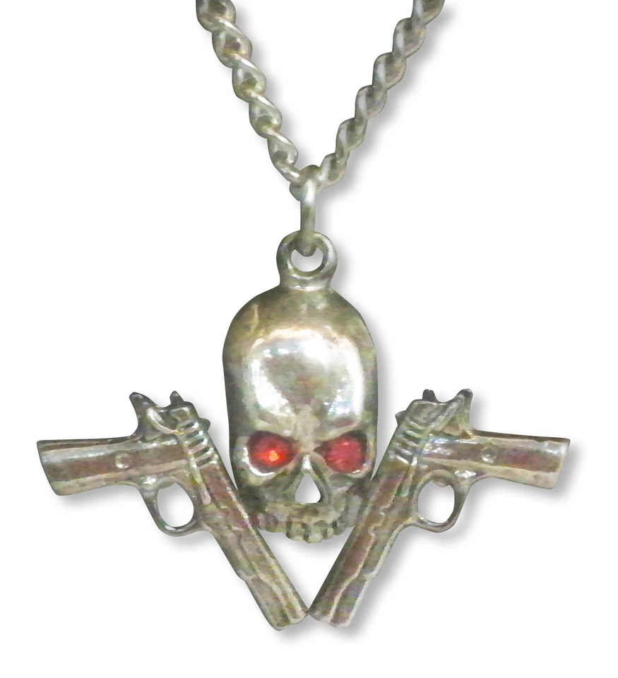 Collar Calavera y Pistolas con Cristales Austriacos Rojos Acabado Plata NK-521 Foto 1 de 1