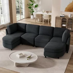 125.98''Oversize Deep Seat Sectional Sofa Couch with Ottoman Pillows  Charcoal - Picture 1 of 9