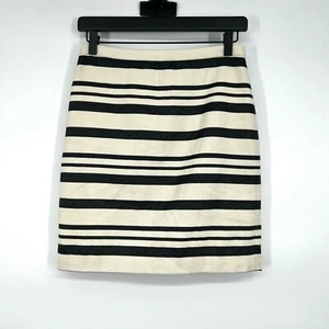 J.Crew Skirt Womens Size 0 Beige Blue Double Striped Pencil Lined - Picture 1 of 9