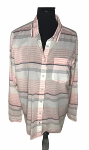A.N.A Womens Button Up Shirt Multicolor Coral Stripe Long Sleeve Collar XL New - Picture 1 of 8