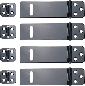 4Pcs 4Inch Black Padlock Hasp,Door Slide Latch Lock Black Painted Iron Lock Blac - Picture 1 of 6