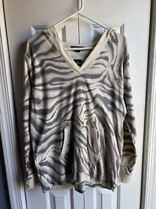 Chaps Denim Womens Hooded Gray Zebra Print Long Sleeve Shirt Size 1X New  - Picture 1 of 8