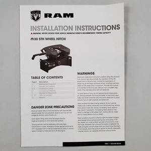 Dodge Ram M30 RV 5th Wheel Hitch Installation Instructions Book Only 82215769 - Picture 1 of 3
