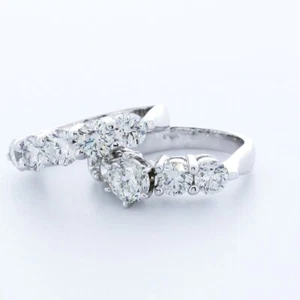 4.33CTW NATURAL DIAMONDS H/SI1 ROUND 14K WHITE GOLD CLASSIC SIDE-STONE RING SET - Picture 1 of 4