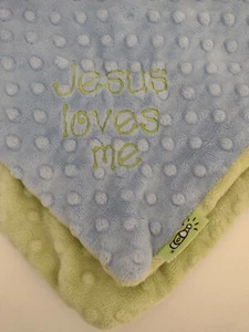 Jesus Loves Me Sicherheitsdecke Lovey Small Minky by Half Pint Dotty blau grün - Bild 1 von 8