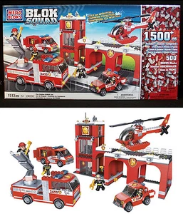 FIRE STATION Set BLOK SQUAD Mega Bloks 24038 FIREMEN Helicopter 2000+ Building - Picture 1 of 12