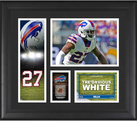 Tre'Davious White Buffalo Bills Frmd 15" x 17" Player Collage & Piece of GU Ball Cover