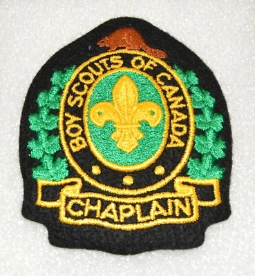 CHAPLAIN BOY SCOUTS CANADA Black Felt Crest Embroidered NOS New Old Stock SD69D - Image 1 of 4
