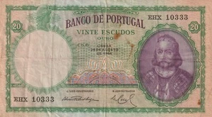 Portugal 1944 20 Escudos Circulated Banknote Pick 153a - Picture 1 of 2