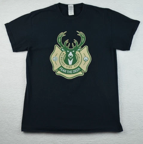 Milwaukee Bucks Shirt Mens Medium Black Fire Department NBA Basketball Cover