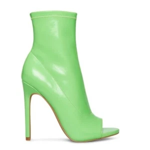 NEW Women Steve Madden Elettra Vegan Leather Ankle Booties Peep Toe Green 7.5 - Picture 1 of 7