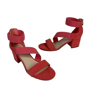 Liz Claiborne Sandals Sz 8.5 Coral Cross Strap Suede Chunky High Heel Dress Shoe - Picture 1 of 15