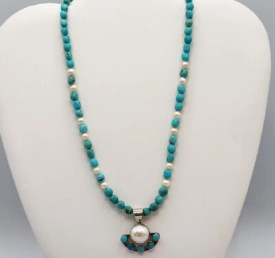 Collar colgante Jay King DRT 925 turquesa y perlas plata de ley de 18" Foto 1 de 4