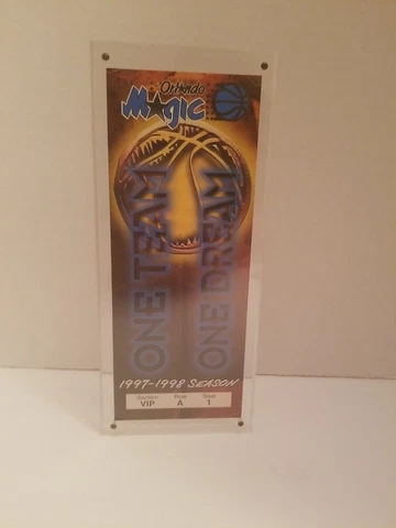 Vintage 1997-1998 Orlando Magic VIP Season Ticket, Inside Lucite, Pre-owned Cover