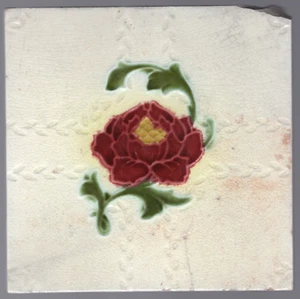 Alfred Meakin - c1900 - Flor de peonía roja y amarilla - Azulejo mayólica antiguo - Imagen 1 de 6