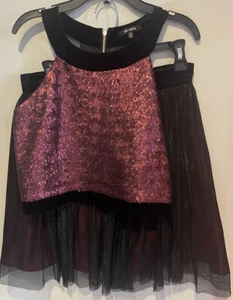 NWT Ob•sess Isabela Moner Burgundy /Black Holiday Party Skirt & Sequin Top ~ 14 - Picture 1 of 5