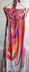 Monsoon Multicoloured Floral 100% SILK Lined Sequin MAXI Dress sz 14 Halter Neck - Picture 1 of 8