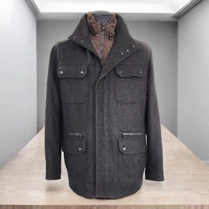 Michael Kors Men's Size XL Wool Zip Up Winter Coat Black Heathered Quilted Lined - Picture 1 of 21